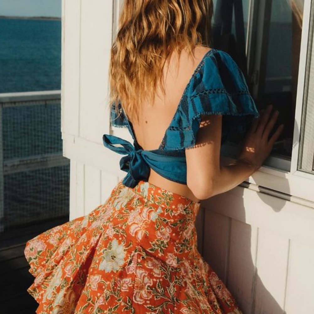 Free People Island Orange Floral Mini Skirt 4